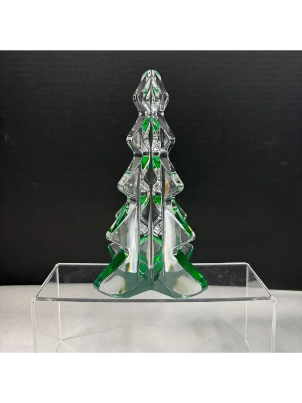 Vintage Mikasa Christmas Spirit Tree Clear & Green Crystal Glass Decor